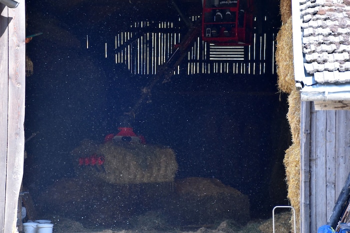 Blick in den Stadel. Minuten später hätte es hier wohl lichterloh gebrannt.