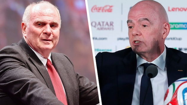 Uli Hoeneß (links) hat eine klare Meinung zu den WM-Ausverkaufsplänen von Gianni Infantino!