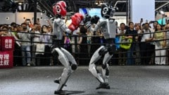 Roboter des chinesischen Herstellers Unitree liefern sich einen Boxkampf.