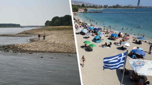 Links: Der deutsche Rhein leidet unter extremem Niedrigwasser. Rechts: Auch Europas Meere (Bild ...