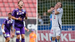 Austrias Ex-Spieler Schmerböck (li.), Wolfsbergs ehemaliger Stürmer Gattermayer (re.). 