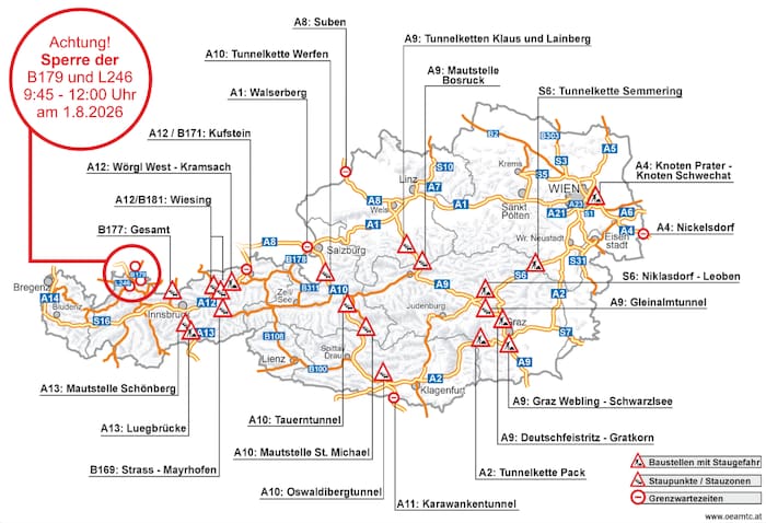 Baustellen und Staupunkte im Reiseverkehr.