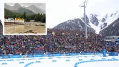 Noch im Februar wurde in Antholz um Medaillen gekämpft, nun wurde die Arena von einer Mure ...