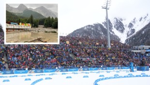 Noch im Februar wurde in Antholz um Medaillen gekämpft, nun wurde die Arena von einer Mure ...
