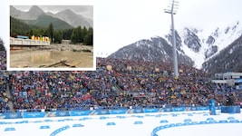 Noch im Februar wurde in Antholz um Medaillen gekämpft, nun wurde die Arena von einer Mure ...