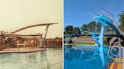 li: Die Eröffnung des Sportbeckens im Jahr 1958, re. das Bad nach der Wiedereröffnung 2026