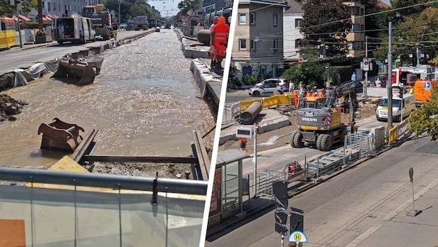 Water quickly flooded the construction site. Work was in full swing.