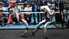 Humanoide Roboter des chinesischen Herstellers Unitree liefern sich einen Boxkampf.