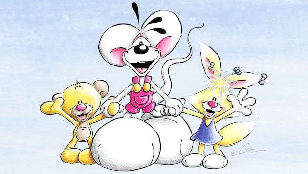 Diddl mit seinen Freunden Teddybär Pimboli und Häschen Mimihopps
