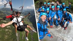 Influencer Max Schulz genoss seinen Flug über das Zillertal (links), ein Gruppenfoto beim ...