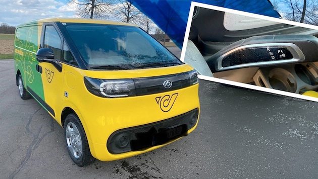 Viele Postzusteller hadern mit diesen elektrischen Transportern. Der Schaltknopf (kleines Bild) ...