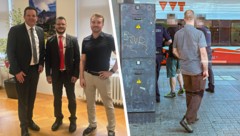 LR René Zumtobel, Hussein Al Tamro und Mario Siegele (v. li.). Der Messermann wurde in Wörgl in ...