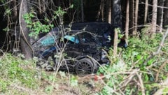 Das Auto landete im Wald und ist ein Totalschaden. 