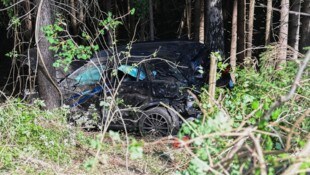 Das Auto landete im Wald und ist ein Totalschaden. 