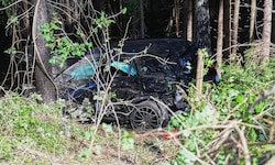 Das Auto landete im Wald und ist ein Totalschaden. 