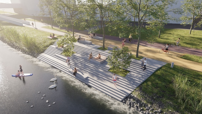 Die Sitzstufen schaffen einen direkten Zugang zum Wasser und bieten Platz zum Treffen, Ausruhen ...