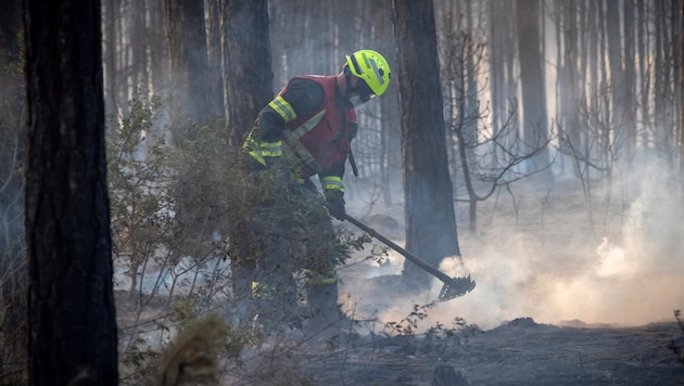 Noch immer sind die Feuerwehrleute mit dem Löschen von Glutnestern beschäftigt – auch die ganze ...
