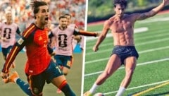 Ferran Torres als Spaniens WM-Finaltorschütze (li.) und als sexy Testimonial für einen ...