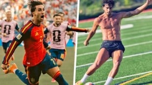 Ferran Torres als Spaniens WM-Finaltorschütze (li.) und als sexy Testimonial für einen ...