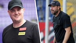 Austria-Coach Stefan Kenesei und SKN-Trainer Laurent Fassotte 