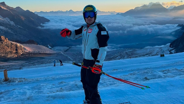 ÖSV-Slalomspezialist Jakob Greber auf dem Allalin-Gletscher oberhalb von Saas-Fee