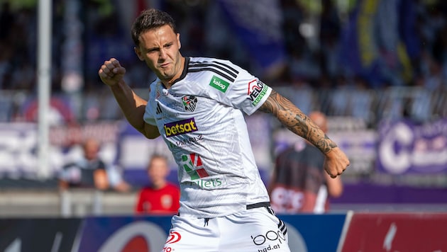 WAC-Stürmer Giacomo Vrioni will auch gegen die Bullen seinen Torlauf fortsetzen.