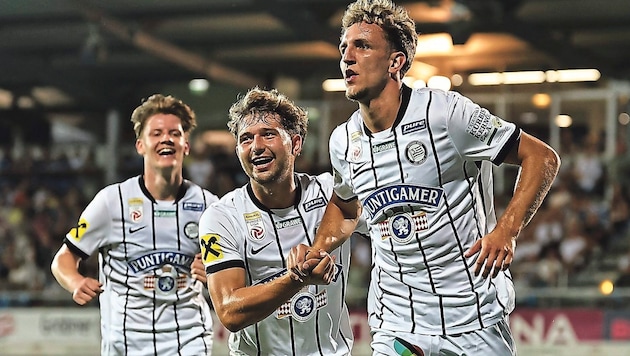 Weinhandl, Seidl und Co. feiern Nelson Weiper, der Sturms neuer Goalgetter werden könnte.