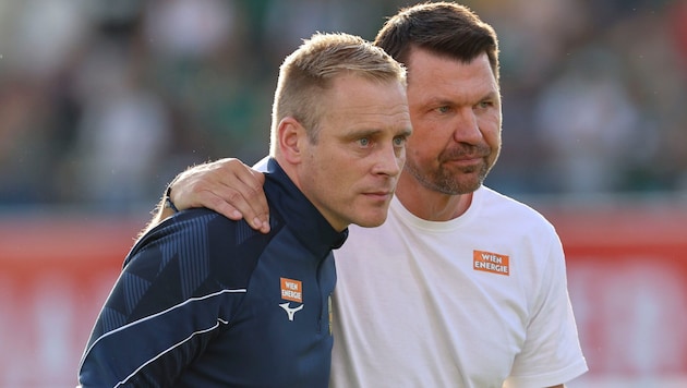 Rapid-Coach Johannes Hoff Thorup (li.) und Sportchef Markus Katzer