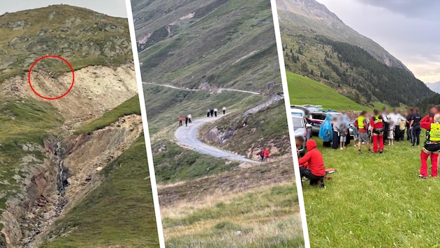 In Sölden kam es zu dem Großeinsatz. Einige gerieten in felsiges Gelände (roter Kreis). Manche ...