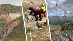 Im Bereich der roten Kreise befanden sich mehrere Wanderer (links). Die Einsatzkräfte bargen ...