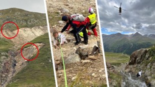 Im Bereich der roten Kreise befanden sich mehrere Wanderer (links). Die Einsatzkräfte bargen ...