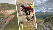 Im Bereich der roten Kreise befanden sich mehrere Wanderer (links). Die Einsatzkräfte bargen ...