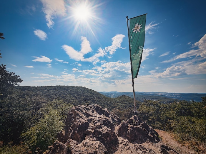Mehrere Schutzhäuser finden sich binnen weniger Gehminuten rund um den Gipfel des Parapluieberg.