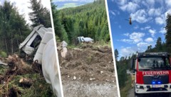 Mehr als 20 Meter stürzte der Betonmischer über den steilen Abhang.