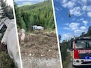 Mehr als 20 Meter stürzte der Betonmischer über den steilen Abhang.