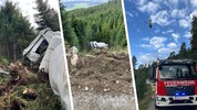 Mehr als 20 Meter stürzte der Betonmischer über den steilen Abhang.