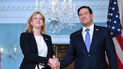 Österreichs Außenministerin Meinl-Reisinger bei einem Treffen mit US-Außenminister Marco Rubio ...