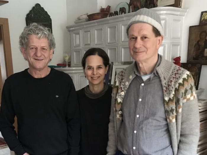 Wilhelm Huber mit Schriftstellerin Anna Baar und Büchner-Preisträger Josef Winkler.