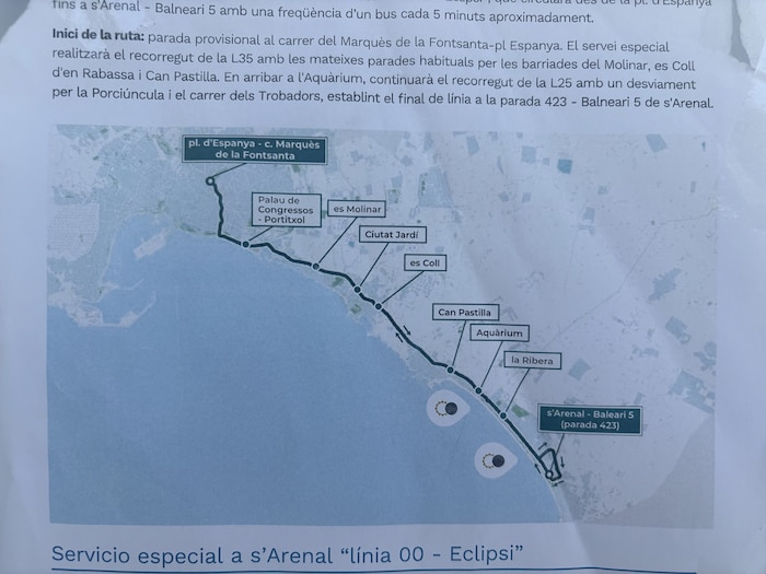 A map shows the route of the special bus.