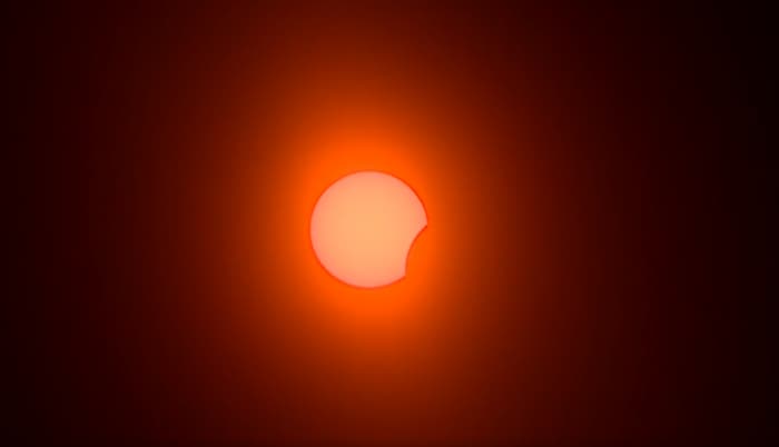 The solar eclipse a few minutes after it began.