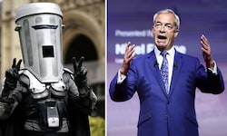 Graf Mülltonnengesicht (li.) fordert den Favoriten Nigel Farage heraus.