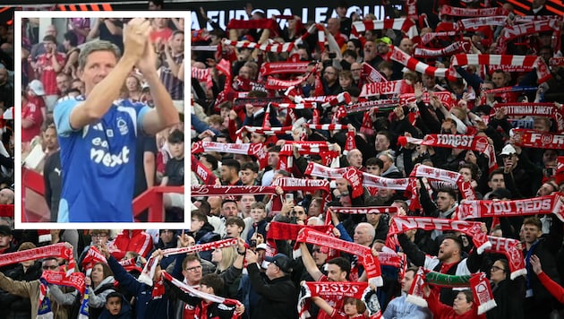 Die Fans von Nottingham Forest feiern Oliver Glasner und Xaver Schlager.