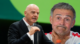 Luis Enrique (r.) möchte sich nicht zur Causa rund um Gianni Infantino (l.) äußern.