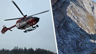 Der verletzte Bergsteiger wurde mit dem Notarzthubschrauber in die Innsbrucker Klinik geflogen ...