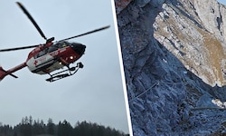 Der verletzte Bergsteiger wurde mit dem Notarzthubschrauber in die Innsbrucker Klinik geflogen ...
