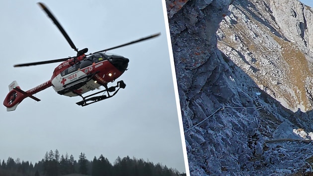 Der verletzte Bergsteiger wurde mit dem Notarzthubschrauber in die Innsbrucker Klinik geflogen ...