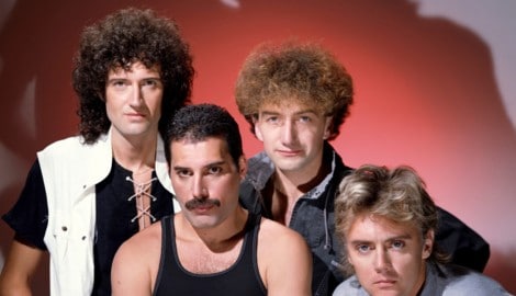 Queen in der klassischen Besetzung: Brian May, Freddie Mercury, John Deacon, Roger Taylor ...