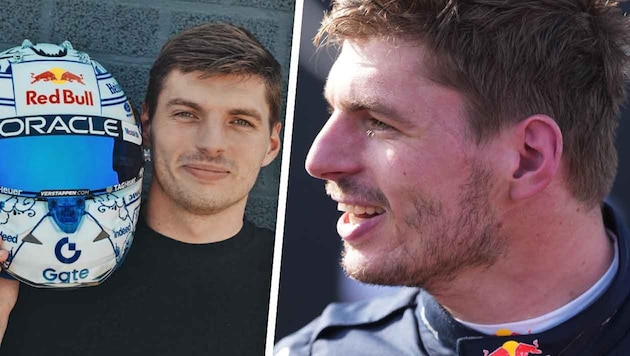 Max Verstappen scheint sein neuer Helm zu gefallen.