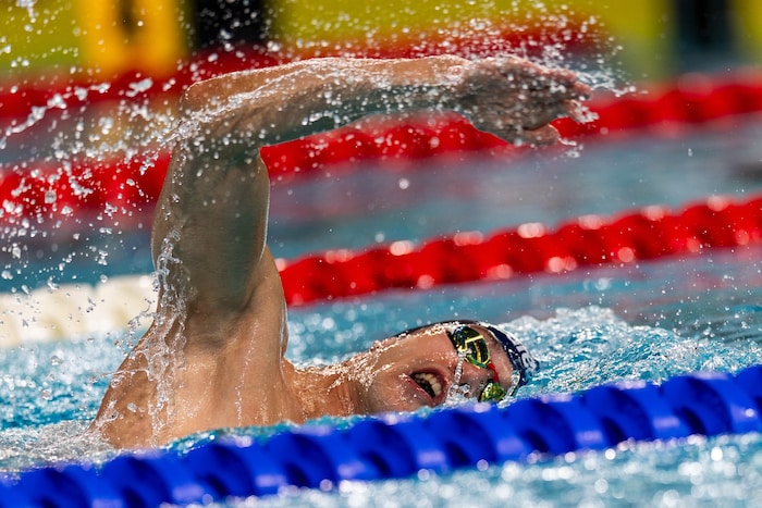 Andreas Ernhofer bei seinem österreichischen Rekord über 100 Meter Kraul bei der EM in Paris.
