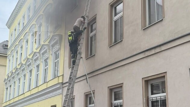 ramatische Rettung in Wien-Leopoldstadt: Eine Person wurde von der Berufsfeuerwehr über ein ...
